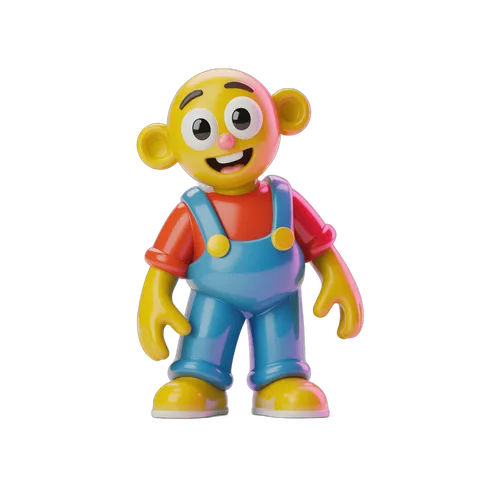Colorful cartoon character in overalls for children's illustrations and educational materials PNG