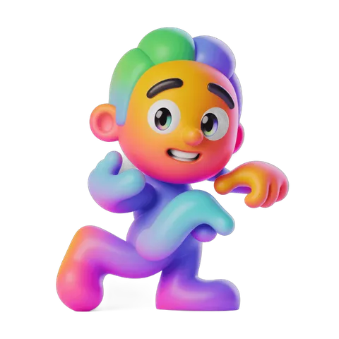 Colorful cartoon character running with arms outstretched for cheerful animation projects PNG