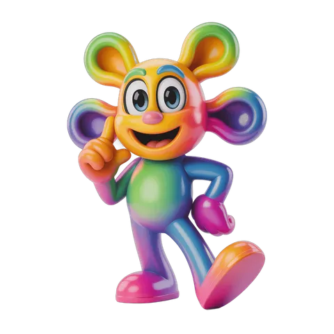 Colorful cartoon character running with rainbow ears for kids party decorations PNG