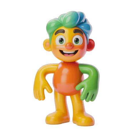 Colorful cartoon character standing with arms open for cheerful design projects PNG