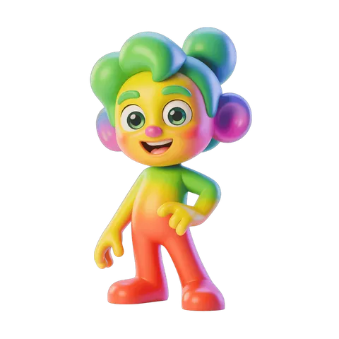 Colorful cartoon character standing with arms open for cheerful children content PNG
