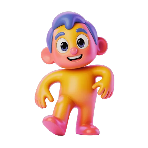 Colorful cartoon character toy figure standing isolated transparent background PNG