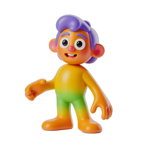 Colorful cartoon character toy figure waving isolated transparent background PNG
