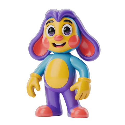 Colorful cartoon character toy figure with big ears standing isolated transparent background PNG