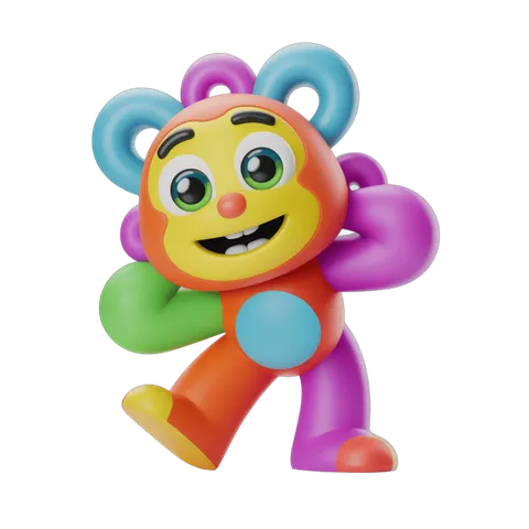 Colorful cartoon character toy running with antennae and big eyes for kids design PNG