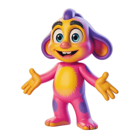 Colorful cartoon character toy with arms outstretched for children's play and animation PNG