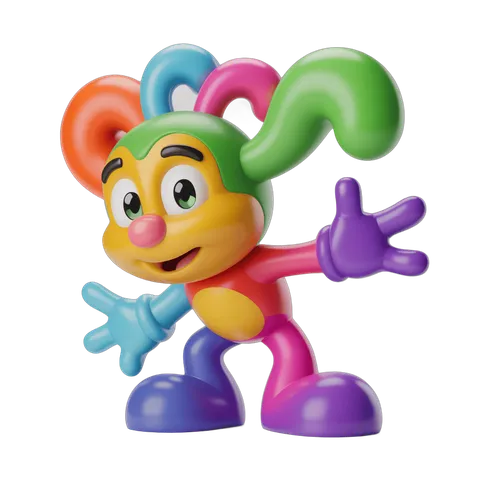 Colorful cartoon character toy with curly antennae waving arms cheerfully PNG