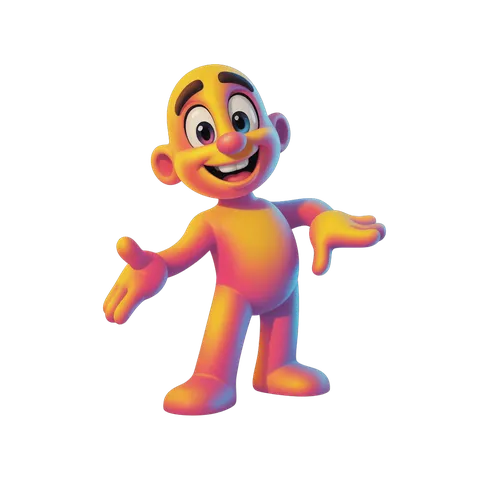 Colorful cartoon character waving arms in cheerful 3d style for presentations and graphics PNG