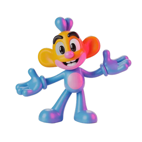 Colorful cartoon character waving arms in cheerful 3d style for kids content and animations PNG
