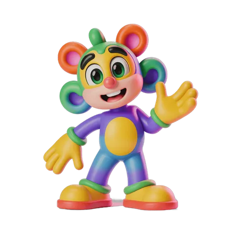 Colorful cartoon character waving for cheerful greeting card design PNG