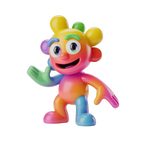 Colorful cartoon character waving for children's educational content and playful graphics PNG