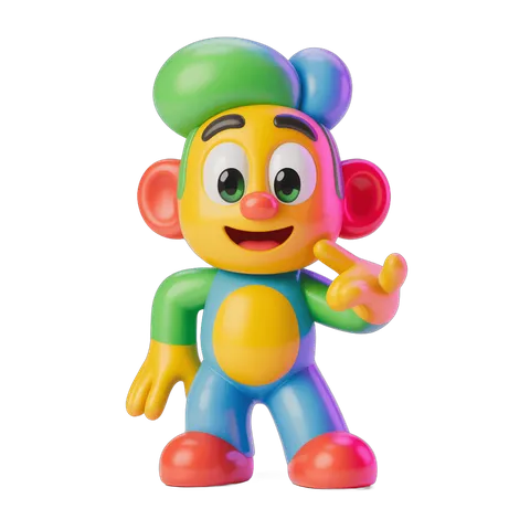 Colorful cartoon character waving for children's party decorations and illustrations PNG