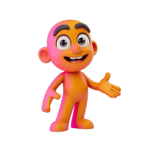 Colorful cartoon character waving in 3d isolated transparent background PNG