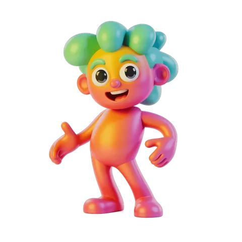 Colorful cartoon character waving in cheerful 3d style for kids content and animations PNG