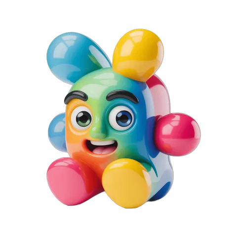 Colorful cartoon character with balloons for children birthday party decoration PNG