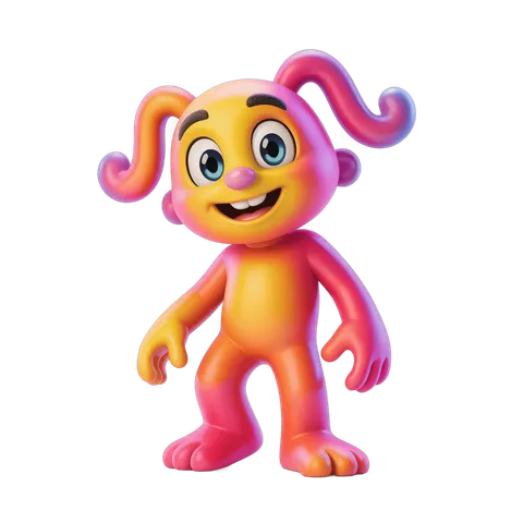 Colorful cartoon character with curly hair standing cheerfully for children illustrations PNG