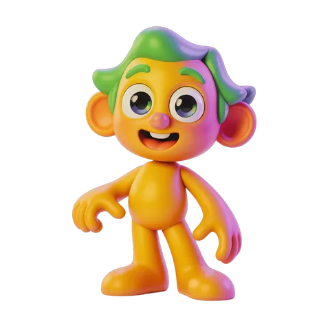 Colorful cartoon character with green mohawk standing cheerfully isolated transparent background PNG