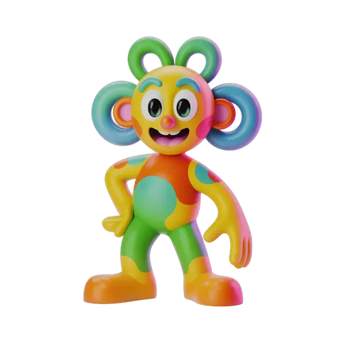 Colorful cartoon character with oversized ears for children's illustrations and branding PNG