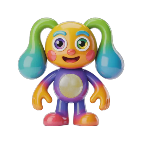 Colorful cartoon character with pigtails standing isolated transparent background PNG