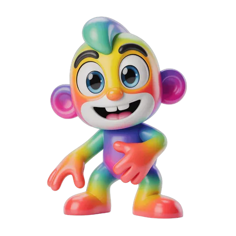 Colorful cartoon character with rainbow hair posing cheerfully for digital illustrations PNG