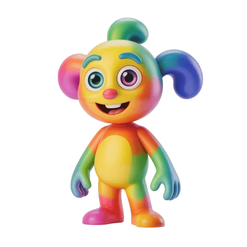 Colorful cartoon character with rainbow hair standing isolated transparent background PNG