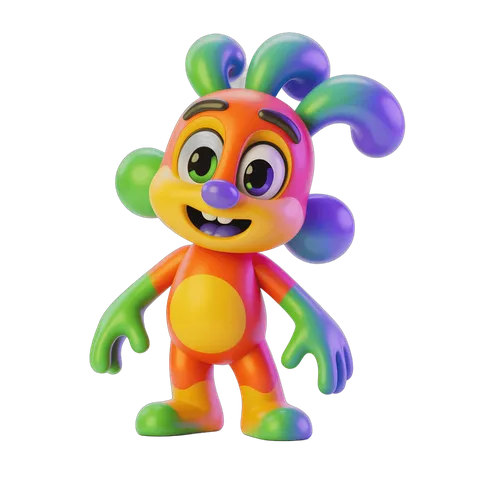 Colorful cartoon character with rainbow hair standing isolated transparent background PNG
