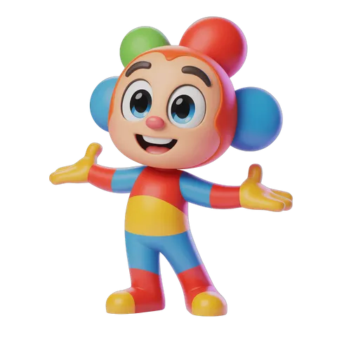 Colorful cartoon clown character waving arms for cheerful children illustration PNG