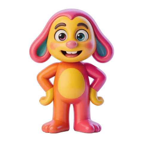 Colorful cartoon dog character standing with hands on hips isolated transparent background PNG