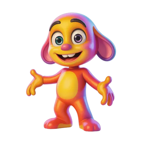 Colorful cartoon dog character waving arms in cheerful 3d pose PNG