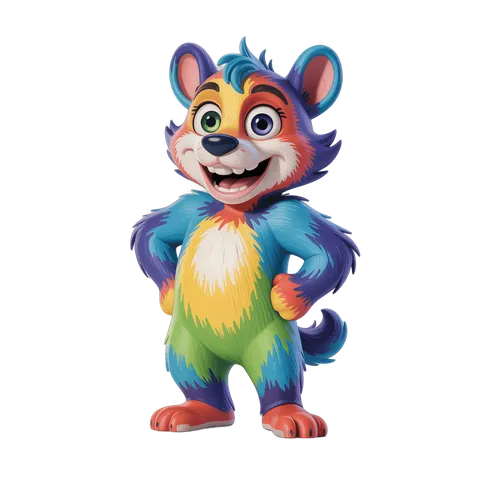 Colorful cartoon fox character standing with arms crossed cheerful isolated clipart PNG