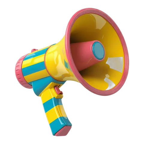 Colorful cartoon megaphone clipart for presentations and social media graphics PNG