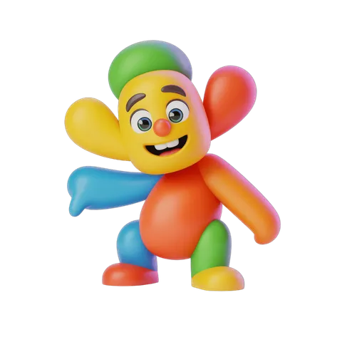 Colorful cartoon monkey character dancing with arms outstretched for kids party decoration PNG