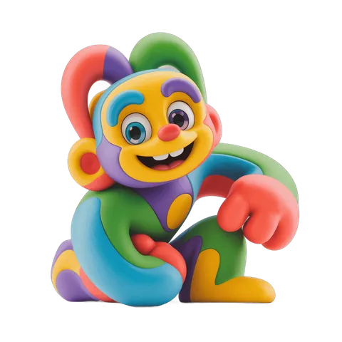 Colorful cartoon monkey character sitting cheerfully isolated transparent background PNG