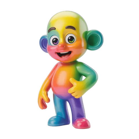 Colorful cartoon monkey character standing with arms crossed for kids illustrations PNG
