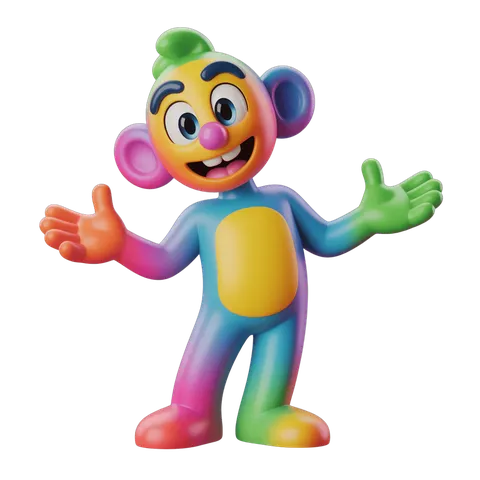 Colorful cartoon monkey character waving arms for cheerful children illustrations PNG