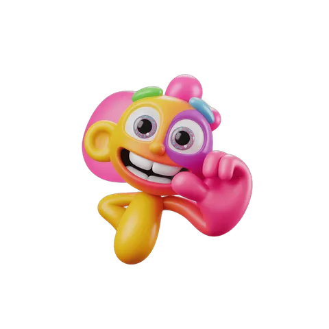 Colorful cartoon monkey character waving cheerfully isolated clipart PNG