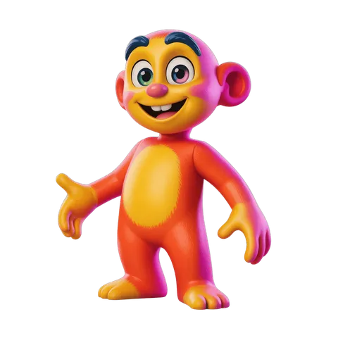 Colorful cartoon monkey character waving cheerfully isolated transparent background PNG