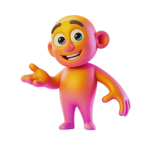 Colorful cartoon monkey character waving for cheerful illustrations and designs PNG