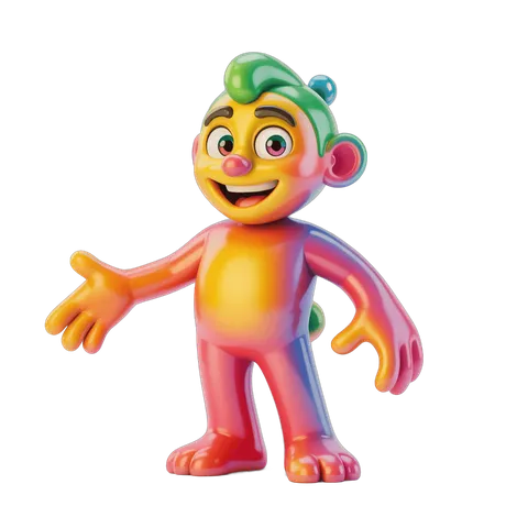 Colorful cartoon monkey character waving friendly greeting isolated transparent background PNG