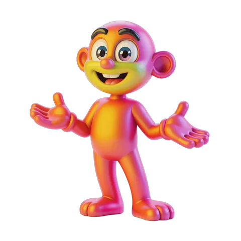 Colorful cartoon monkey character with arms outstretched for cheerful presentation designs PNG