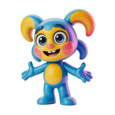 Colorful cartoon monkey character with big ears posing cheerfully for children illustrations PNG