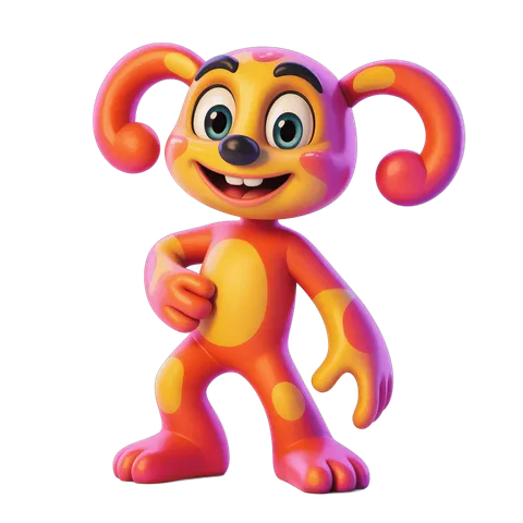 Colorful cartoon monkey character with curly ears standing cheerfully for children illustrations PNG