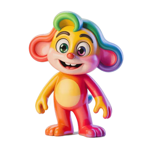 Colorful cartoon monkey character with rainbow hair for children illustrations and designs PNG
