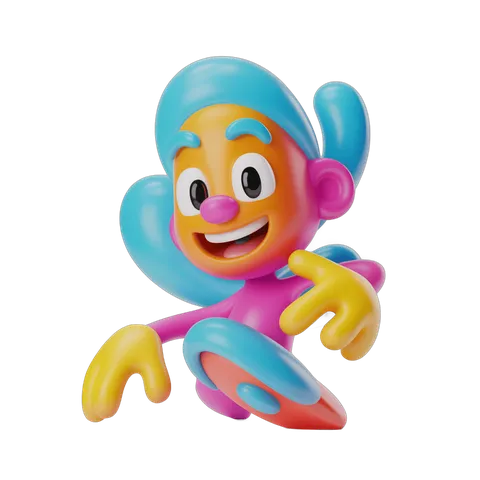 Colorful cartoon monkey toy character running with arms outstretched PNG