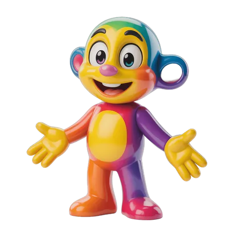 Colorful cartoon monkey toy character with arms outstretched for kids play and marketing PNG