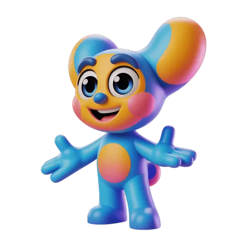 Colorful cartoon mouse character with arms outstretched for cheerful illustrations PNG