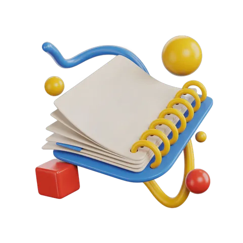 Colorful cartoon notebook with rubber bands and balls isolated clipart for educational materials PNG