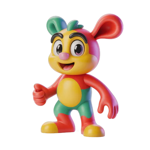 Colorful cartoon rabbit character waving for children's illustrations and animations PNG