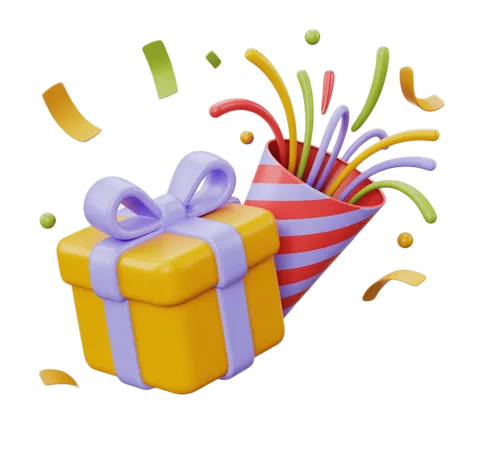 Colorful celebration gift box popping confetti party decoration clipart graphic element PNG