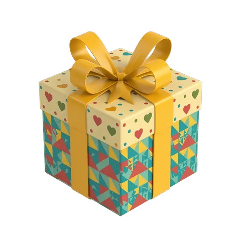 Colorful gift box with yellow ribbon for birthday celebration presentation PNG